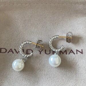 David Yurman Silver and White Pearl Earrings